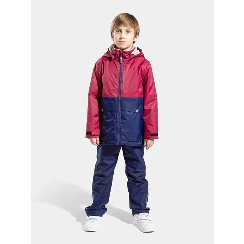 Куртка KISU демисезонная, подкладка, съемный капюшон, светоотражающие элементы, карманы, мембрана, размер 128, бордовый