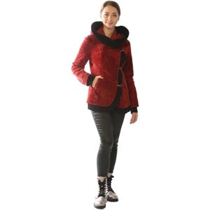 Куртка Valentini, овчина, укороченная, силуэт прилегающий, капюшон, размер 46, красный