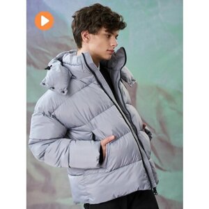 Куртка зимняя, оверсайз, карманы, съемный капюшон, внутренний карман, манжеты, стеганая, ветрозащитная, размер 48, серый