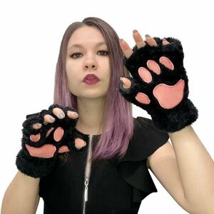 Лапы кошки, перчатки, черно-розовые, для косплея, праздника, вечеринки, карнавала
