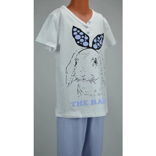 Летний комплект одежды для девочки, пижама, для дома / Белый слон 5493 (бел/голубой) р. 176 (40-4)