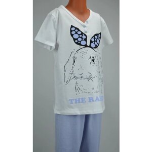 Летний комплект одежды для девочки, пижама, для дома / Белый слон 5493 (беж/оранжевый) р. 164