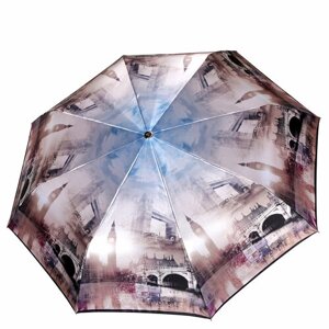 Мини-зонт FABRETTI, автомат, 3 сложения, купол 102 см, 8 спиц, чехол в комплекте, для женщин, коричневый