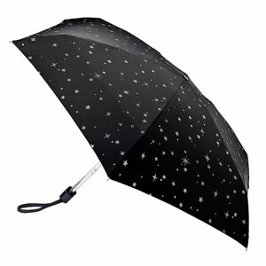Мини-зонт FULTON, механика, 5 сложений, купол 85 см., 6 спиц, чехол в комплекте, для женщин, серебряный, черный