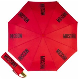 Мини-зонт MOSCHINO, автомат, 3 сложения, купол 94 см., 8 спиц, система «антиветер», чехол в комплекте, для женщин, красный
