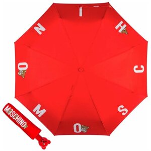 Мини-зонт MOSCHINO, автомат, 3 сложения, купол 98 см., 8 спиц, система «антиветер», чехол в комплекте, для женщин, красный