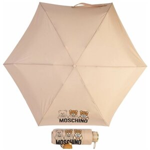 Мини-зонт MOSCHINO, механика, 4 сложения, купол 92 см., 6 спиц, чехол в комплекте, для женщин, бежевый