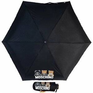 Мини-зонт MOSCHINO, механика, 4 сложения, купол 92 см., 6 спиц, чехол в комплекте, для женщин, черный