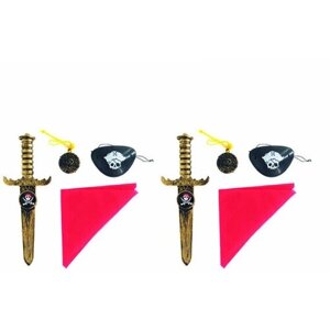 Набор пирата, 4 предмета: кинжал бронзовый, бандана, наглазник, медальон (2 набора в комплекте)