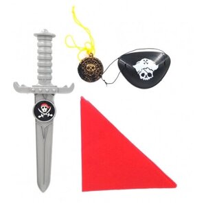 Набор пирата, 4 предмета: кинжал серебряный, бандана, наглазник, медальон (3 набора в комплекте)