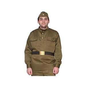 Набор солдат взрослый мужской люкс р-р 50-52 рост 180-190 (Пилотка, гимнастерка, ремень) 2411