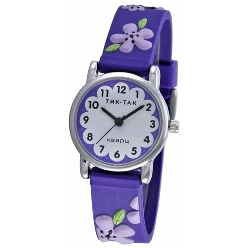 Наручные часы Тик-Так, кварцевые, корпус другой, ремешок пластик, водонепроницаемые, фиолетовый