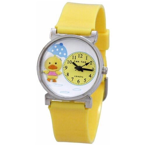 Наручные часы Тик-Так, кварцевые, ремешок пластик, водонепроницаемые, желтый