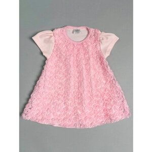 Нарядное платье для девочки Цветочная фантазия, розовое, с коротким рукавом, на выписку, на крестины 20 (62-68) 2-3 мес.