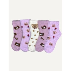 Носки DMDBS Розовые носки теплые детские из норки 5 пар 5-6 лет, 5 пар, размер 5-6, фиолетовый, розовый