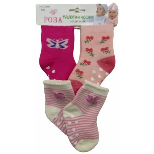 Носки РОЗА для девочек, нескользящие, махровые, 3 пары, размер 8/10, розовый