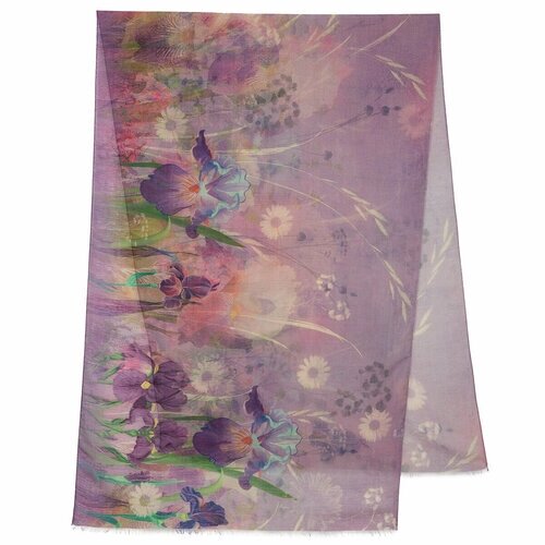 Палантин Павловопосадская платочная мануфактура,230х80 см, фиолетовый, лиловый