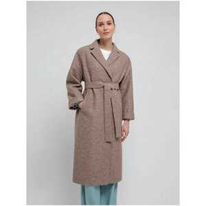 Пальто-халат Pompa демисезонное, шерсть, силуэт прямой, удлиненное, размер 46/170, коричневый