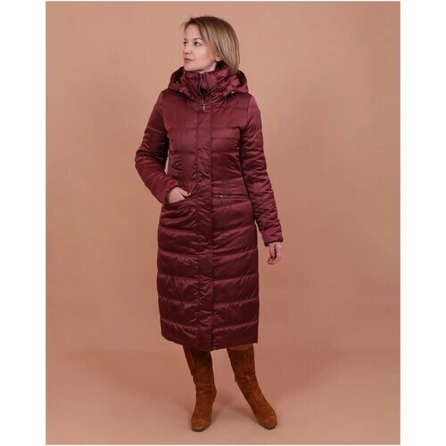 Пальто J-Splash зимнее, силуэт полуприлегающий, средней длины, размер 46, коричневый, красный