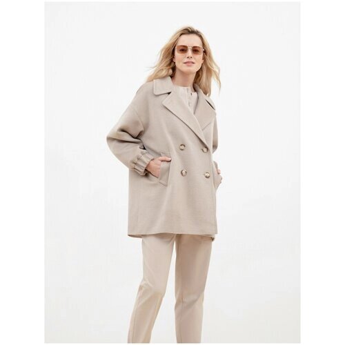 Пальто-пиджак Pompa демисезонное, шерсть, силуэт прямой, укороченное, размер 50/170, бежевый
