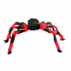 Паук мохнатый двухцветный на Хеллоуин 50 см красный и черный цвет