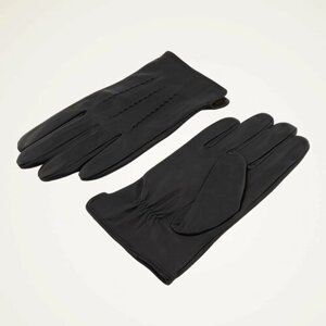 Перчатки кожаные мужские, черные, гладкие, 3 луча, флисовая подкладка, 11.0 (0502 B)