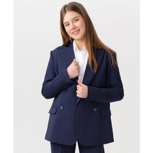 Пиджак на пуговицах темно-синий Button Blue, для девочек, размер 164, мод. 223BBGTS48011000