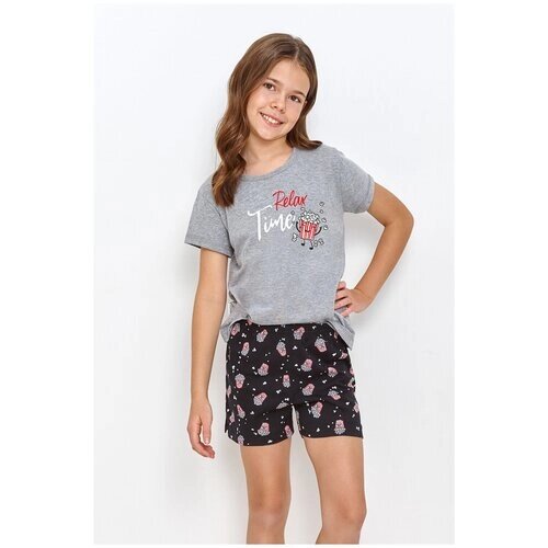 Пижама детская для девочек TARO Relax 2896-01, футболка и шорты, серый (Размер: 152)