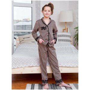 Пижама детская, "Rimini", брюки и рубашка, хлопок, размер 110, бежевый, Family look ( фамили лук )