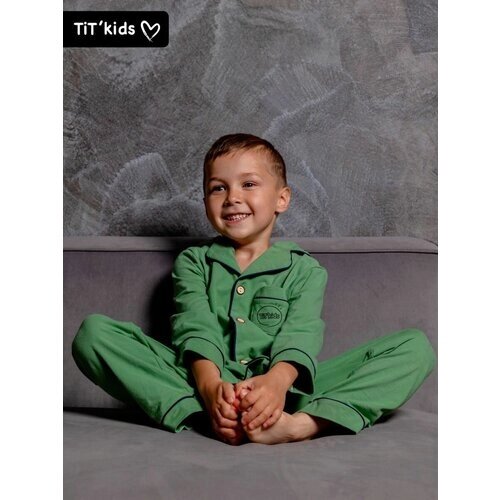 Пижама для девочки/мальчика детская "TiT’kids" со штанами и рубашкой, цвет черный, 104-110