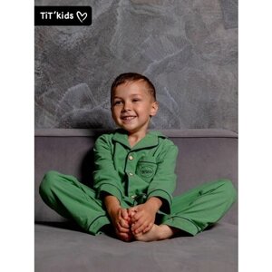 Пижама для девочки/мальчика детская "TiT’kids" со штанами и рубашкой, цвет зеленый, 98-104