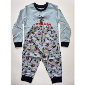 Пижама для мальчика кофта и штаны с корабликами 98