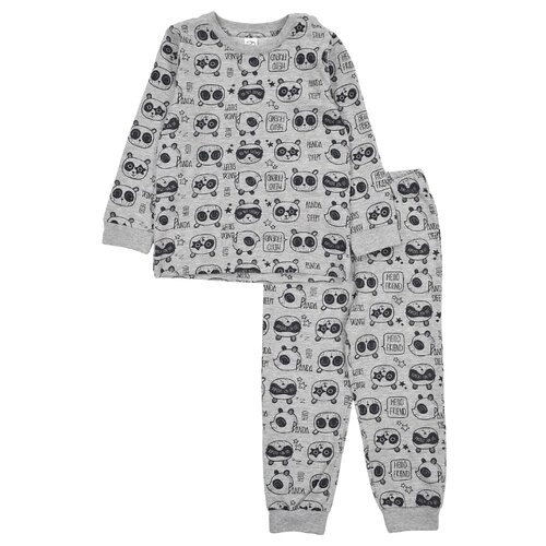Пижама для мальчика (утепленная), 100% хлопок, домашняя одежда для ребенка / Белый слон 5432 (серый-набивная) р. 110/116