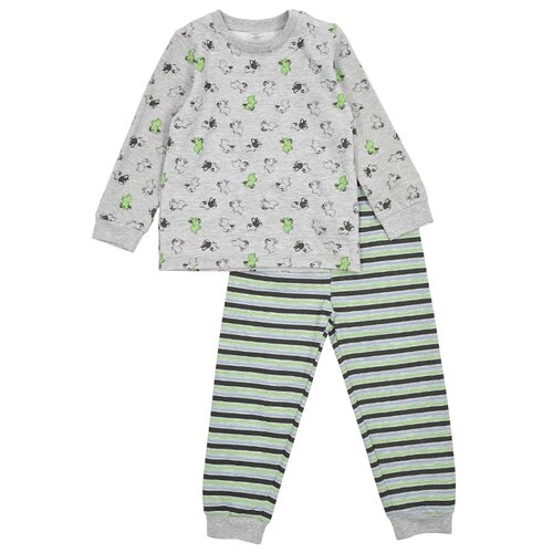 Пижама для мальчика (утепленная), 100% хлопок, домашняя одежда для ребенка / Белый слон 5435 (серый меланж) р. 86/92