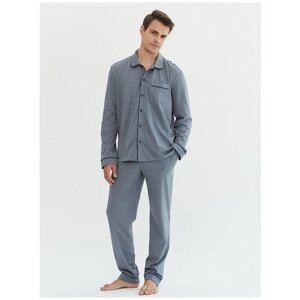 Пижама Ihomewear, брюки, рубашка, карманы, трикотажная, пояс на резинке, размер M (164-170), серый