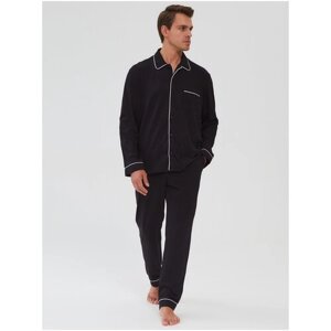 Пижама Ihomewear, брюки, рубашка, карманы, трикотажная, пояс на резинке, размер XL (170-176), черный