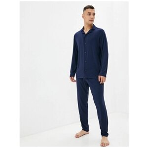 Пижама Luisa Moretti, рубашка, брюки, карманы, трикотажная, размер 46-48, синий