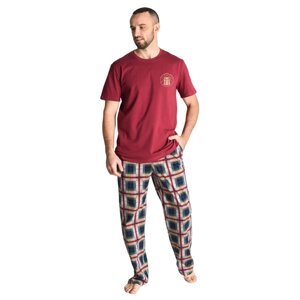 Пижама Оптима Трикотаж, брюки, футболка, карманы, размер 48, бордовый