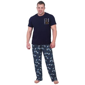 Пижама Оптима Трикотаж, карманы, размер 56, синий