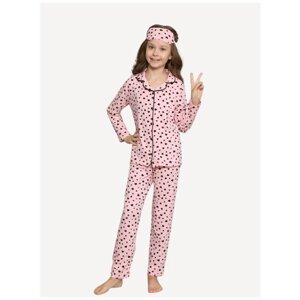 Пижама ПижаМасс, брюки, рубашка, пояс на резинке, размер 104, розовый
