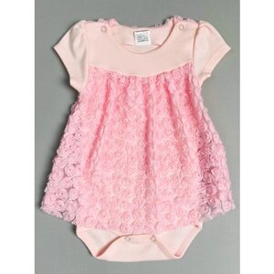 Платье-боди Clariss, хлопок, нарядное, застежка под подгузник, размер 22 (68-74), розовый