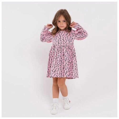 Платье для девочки, цвет розовый/леопард, рост 98 см