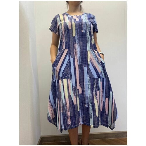 Платье размер 58, синий, мультиколор