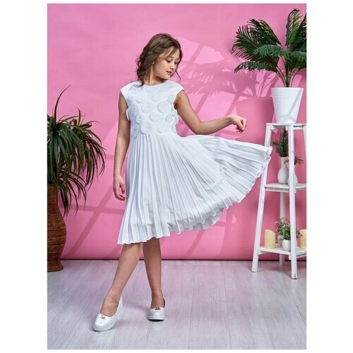 Платье Selina Style, хлопок, нарядное, размер 128, белый
