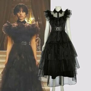 Платье Уэнсдей черное праздничное с поясом - размер 150