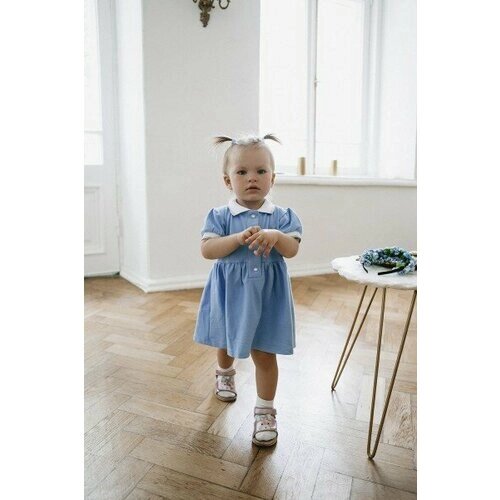 Платье Зайка, хлопок, однотонное, размер 92, голубой