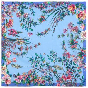 Платок Павловопосадская платочная мануфактура,115х115 см, розовый, голубой