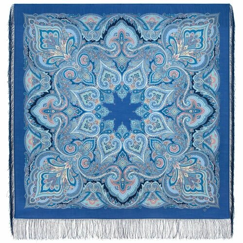 Платок Павловопосадская платочная мануфактура,125х125 см, синий, голубой