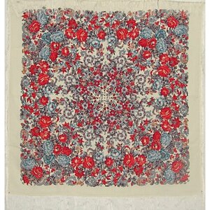 Платок Павловопосадская платочная мануфактура,125х125 см, синий, красный