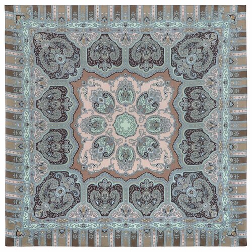 Платок Павловопосадская платочная мануфактура,135х135 см, бирюзовый, серый